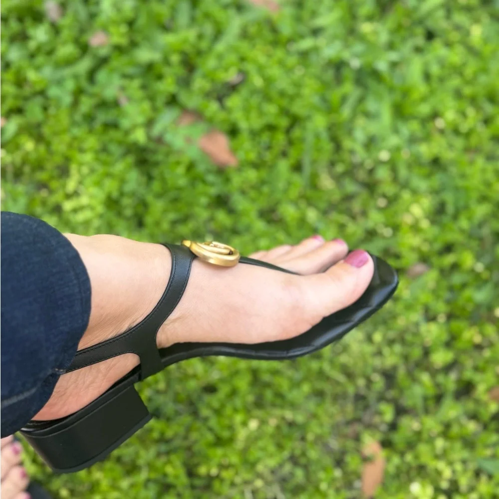 New Gucci Marmont Black Leather GG Sandals - Picture 9 of 9